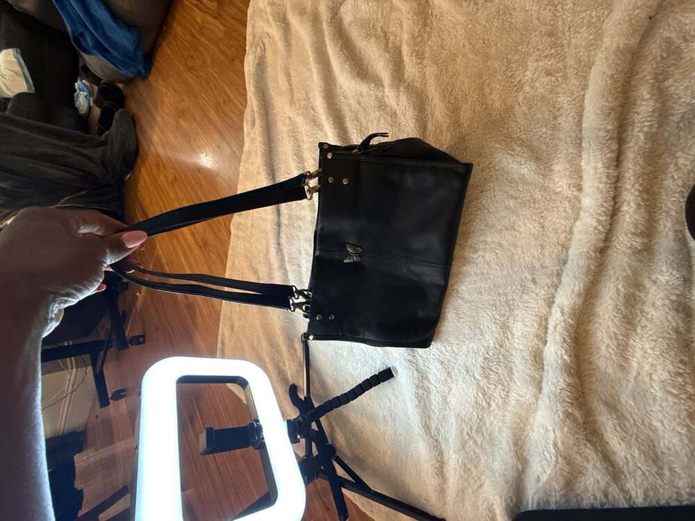 Great American Leather Works Black Genuine Leather Shoulder Bag Butterfly Accent - Picture 6 of 7